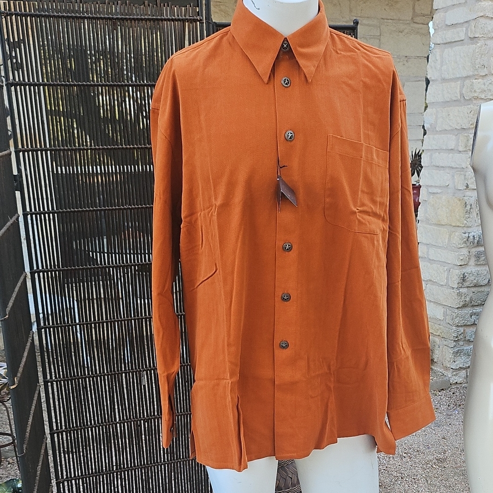 New W Tag FORTE 100% Washed Silk Button Down Shirt XL Texas Star Burnt Orange